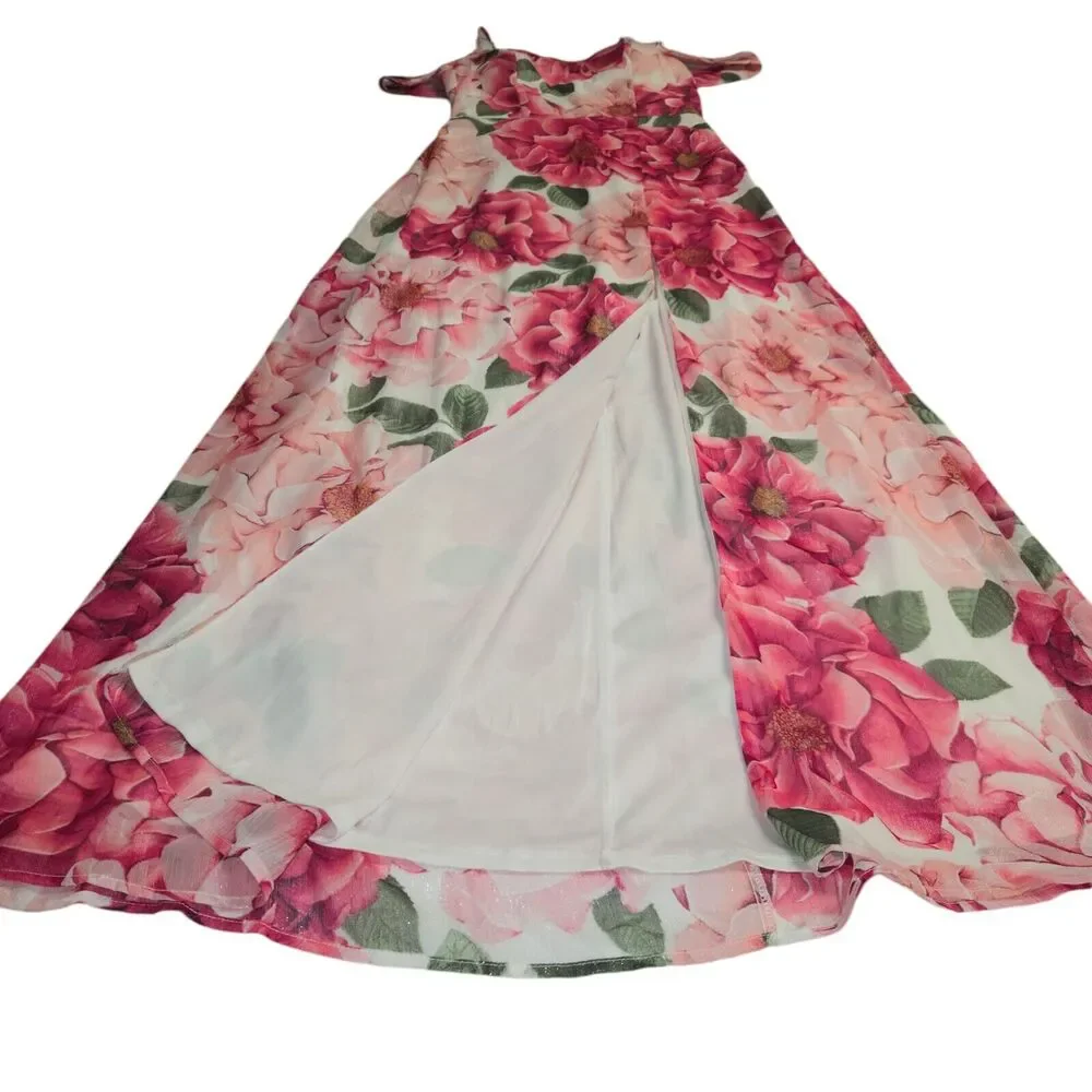 Crystal Doll Women Size‎ 5 Dress Floral Padded Pink Peony Slit Sleeveless Lined